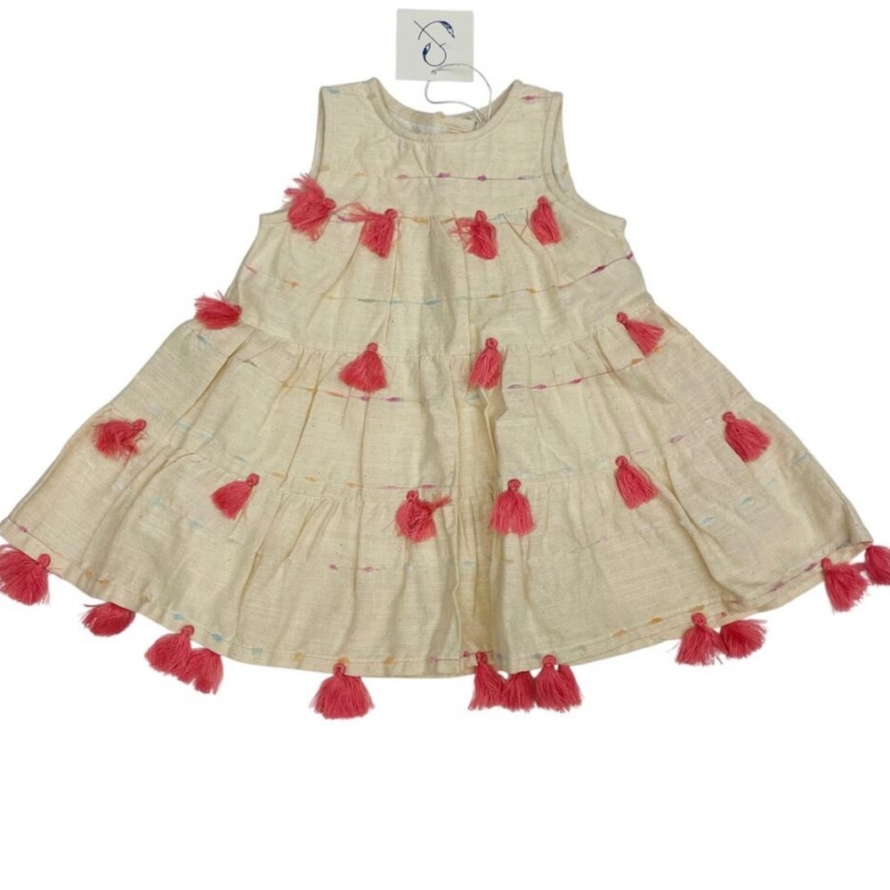 Charming Cream and Pink Kids Casual Dress